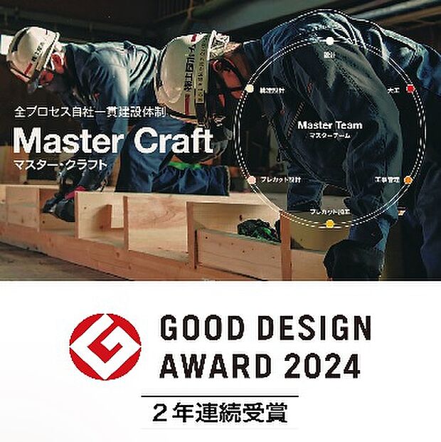【土屋ホームで家を建てる場合のメリット(2)】
~ディテールを熟知したチームで最高水準の住まいを生み出す建設体制~
2024年度グッドデザイン賞(主催:公益財団法人日本デザイン振興会)を受賞!