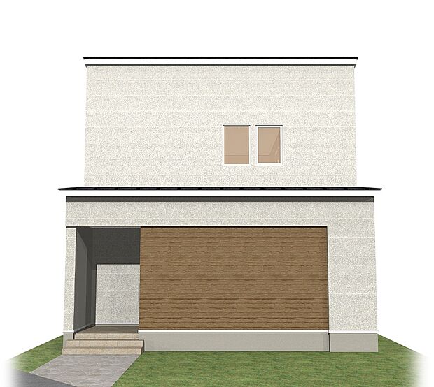 【外観イメージパース】ホワイト×ブラウンで統一されたナチュラルテイストの外観デザイン