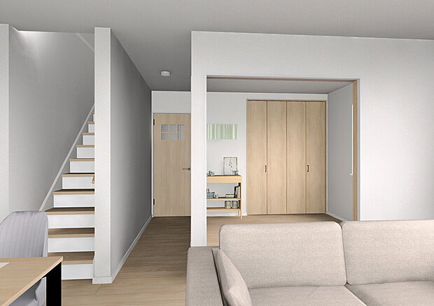 【内観イメージパース】4.5帖の洋室が隣接した17.25帖のLDK