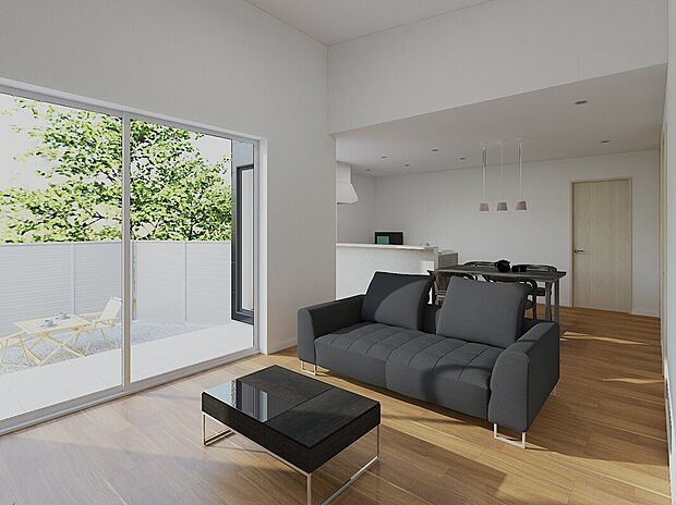 大きな窓からたっぷり光が差し込む明るいリビング
※完成イメージ画像