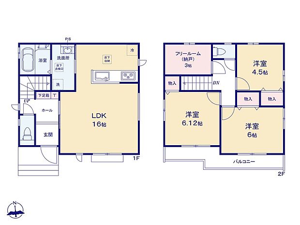 (B号棟)、価格3690万円、3LDK+S
土地面積： 107.26m2　建物面積： 84.46m2