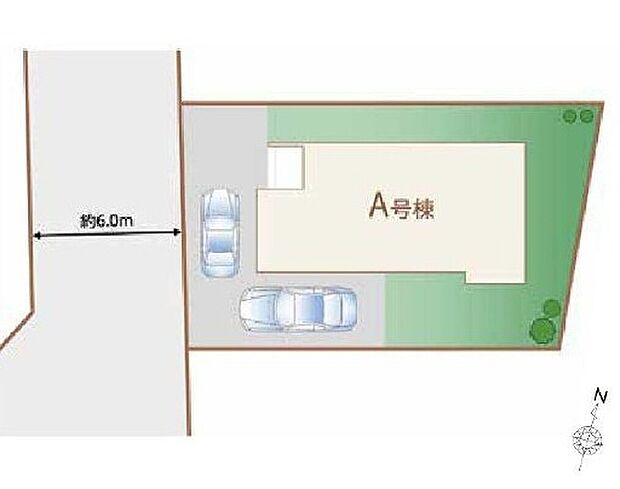 カースペースは車種により2台分駐車可能!
前面道路が6mあるので、駐車が苦手な方も安心です♪