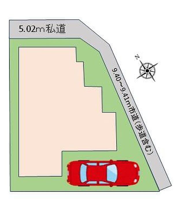 カースペース完備！空いたスペースは自転車を停める場所にも◎
9ｍ超の前面道路なので、駐車もしやすいですね♪