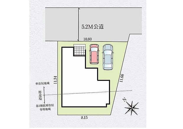 ≪区画図≫
駐車スペースは嬉しい2台分!
前面道路が広めなので、駐車が苦手な方も停めやすいですね◎