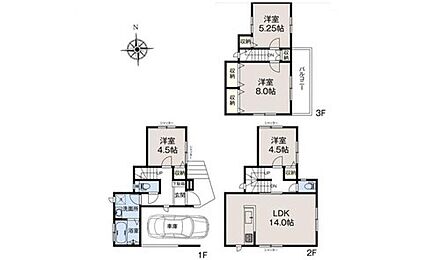 全居室収納完備のお住まい☆3階の8帖の居室は収納スペースもたっぷり♪
ワイドバルコニーには家族分の洗濯物もたっぷり干せますね♪ 