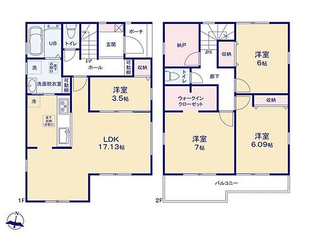 【4LDK】☆2階居室6帖以上☆
収納完備の2階居室は全てゆとりある6帖以上の広さ！ご家族それぞれゆったりとお過ごし頂けます♪広めの玄関ホールや、大容量の納戸スペースも魅力のお住まいです◎
