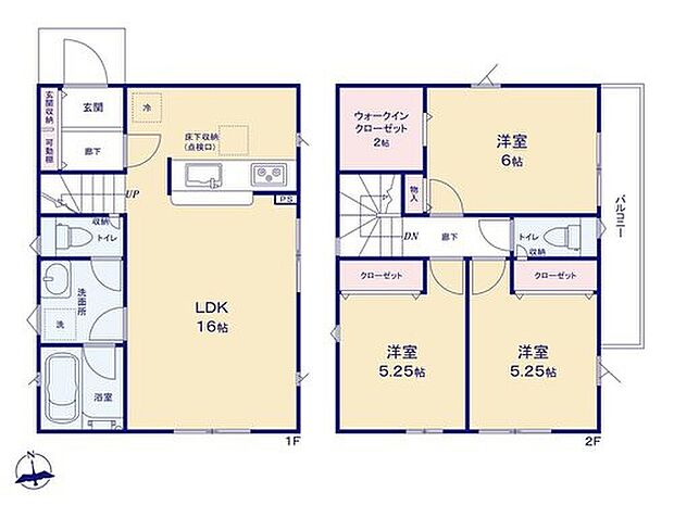 【3LDK】家族と毎日顔を合わせて欲しい、そんな思いが込められた「リビングイン階段」、
家事のはかどる「水回り集中設計」を採用した、家族想いの間取りです♪
冬物をまとめて収納するのにも便利な大容量のWICも完備！