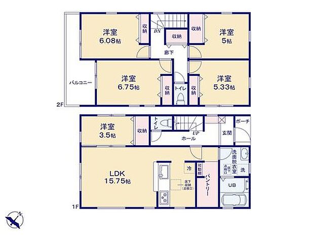 【5LDK】◇スッキリ片付く「パントリー」のあるお住まい◇
キッチン後ろに大きな「パントリー」をご用意しました!
ストック食品や大きなお鍋などもスッキリ収納☆
全室二面採光&収納完備も嬉しいですね♪