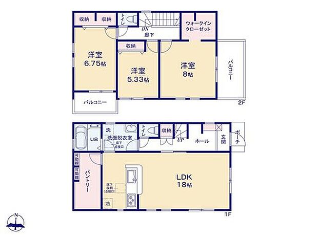 【3LDK】◇全室南向き！快適なお住まい◇
【18帖】のLDKは通風・採光をより多く得られるよう窓を多く設置！
2階居室は全室収納完備＆南向きで
多くの陽光を取り込めます☆