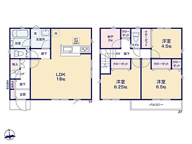 水回り集中設計で家事もスムーズに♪お掃除の時短にもなりそうですね◎
納戸スペースは、クリスマスツリーなどの季節物の雑貨類や、冬物のお洋服をまとめて収納する場所としても便利です！ 