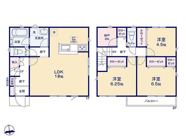 【3LDK+S】水回り集中設計で家事もスムーズに♪お掃除の時短にもなりそうですね◎
納戸スペースは、クリスマスツリーなどの季節物の雑貨類や、冬物のお洋服をまとめて収納する場所としても便利です！