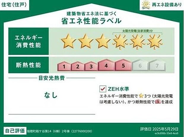 【☆省エネ性能ラベル☆】こちらの物件はZEH水準を満たした、省エネ性能に優れた物件です。光熱費を抑えて暮らすことができるだけでなく、「熱の入りにくさ・逃げにくさ」という観点でも影響を受けにくい建物のため、長く快適にお過ごしいただけます♪

