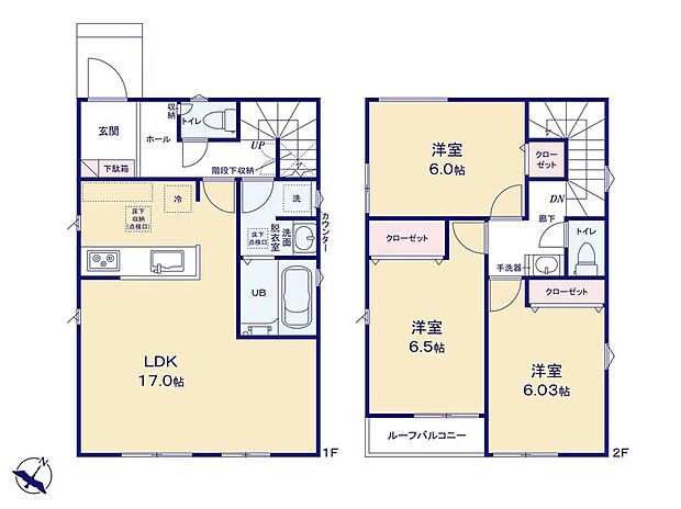 【3LDK】全居室6帖以上!ご家族それぞれゆったりとお寛ぎ頂けます♪
2階にも洗面スペースが付いているので、混雑しがちな朝も余裕をもって支度出来そうですね◎