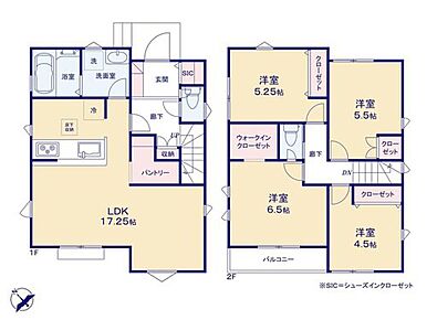 窓を多く設置した三面採光のLDKは広々【17.25帖】！
憩いの場にピッタリな快適空間です♪
全室収納完備＆「SIC」や「WIC」、「パントリー」など収納も豊富☆ 