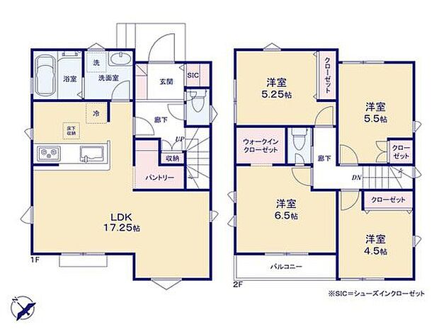 【4LDK】窓を多く設置した三面採光のLDKは広々【17.25帖】！
憩いの場にピッタリな快適空間です♪
全室収納完備＆「SIC」や「WIC」、「パントリー」など収納も豊富☆