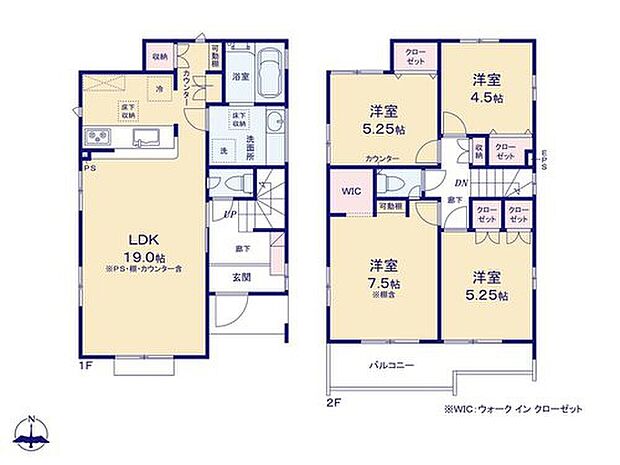 【4LDK】キッチン奥の収納スペースは、パントリーのように食料品の収納場所としてもオススメです☆洗面スペースは、洗練されたデザインのフルフラットカウンター♪オシャレな洗面台で、毎日の支度も楽しくなりそうですね♪♪