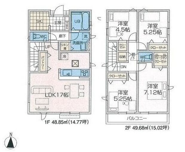 【4LDK】しっかり広さを備えたSIC！ベビーカーから外遊び用のおもちゃの出し入れもらくらく♪
家族との会話が弾む対面式キッチン採用♪
パントリー・リネン庫・ホール収納など、生活感をそっと隠せる豊富な収納！