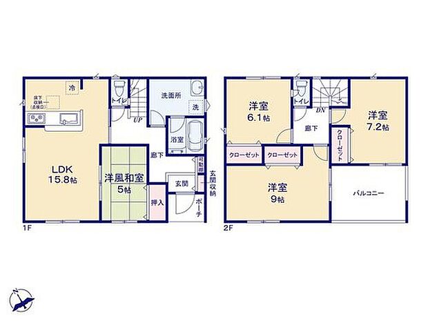 【4LDK】和室は客間にもオススメ♪収納スペース付きなので、来客用のお布団をしまうのにも便利！
主寝室はダブルベッド置いても余裕のある9帖！バルコニーは、突然の雨も安心の、インナーバルコニーの仕様です！