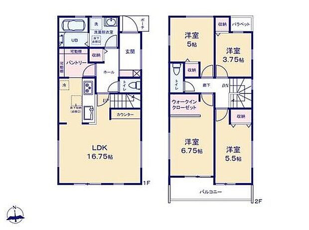 【4LDK】家族の会話が自然と増える対面式キッチン＋リビングイン階段採用♪
大容量パントリー！玄関から近く、買い物から帰宅後の導線がスムーズ♪
お子様のリビング学習や奥様の作業場としても便利なＬＤＫのカウンター♪