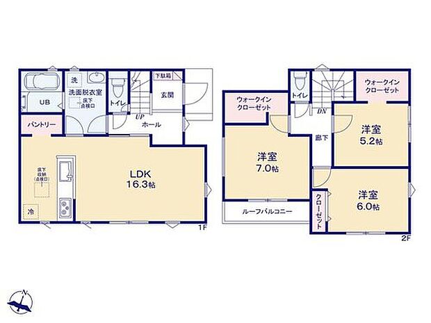 【3LDK】パントリーの他、2つの居室にWICを備えた収納たっぷりのお住まい☆
洗面室は回遊できる便利な間取りで、お子様の帰宅時の手洗いもスムーズに行えそうですね♪