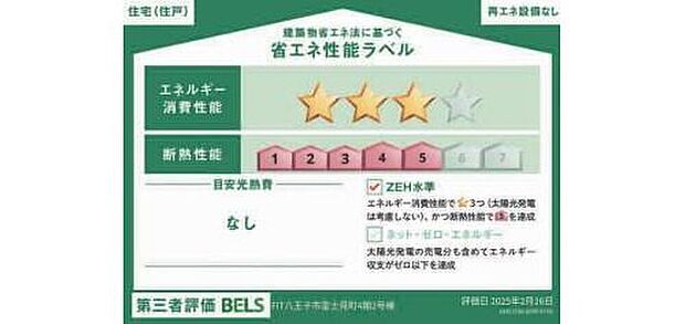 【省エネ性能ラベル】こちらの物件はZEH水準を満たした、省エネ性能に優れた物件です。光熱費を抑えて暮らすことができるだけでなく、「熱の入りにくさ・逃げにくさ」という観点でも影響を受けにくい建物のため、長く快適にお過ごしいただけます♪※本ラベルは特定の住戸の性能を示すものであり、全ての住戸の性能を示すものではありません。
