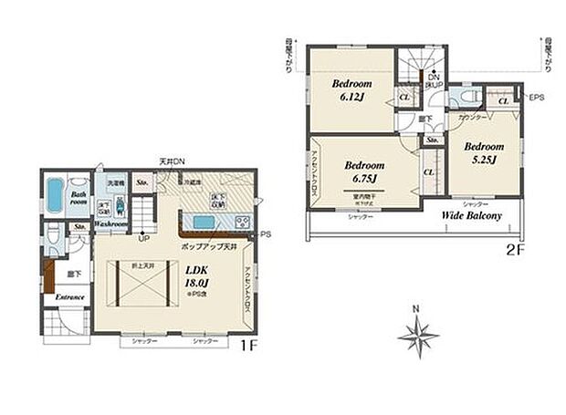 【3LDK】開放感溢れる18帖のLDK！
対面式キッチンやリビングイン階段採用でご家族との会話が自然い生まる設計♪
たっぷり収納できるパントリーで食品の備蓄もしっかりできて安心♪