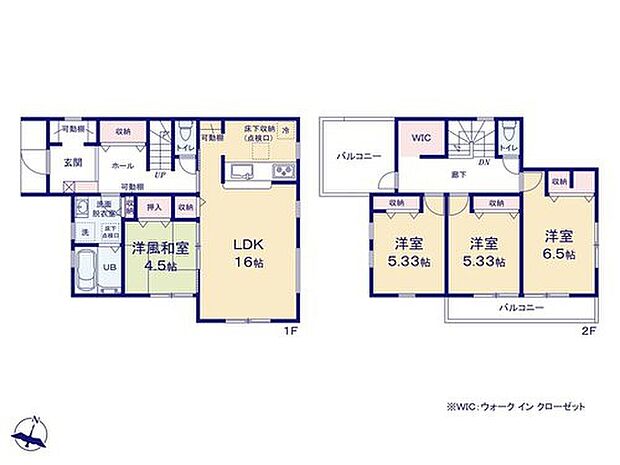 【4LDK】◇通風・採光良好な全室東南向きのお住まい◇
毎日を快適にお過ごしいただける東南向きの間取り☆
玄関にはクローゼットが有るのでスッキリ片付きます！
2階ホールの「WIC」も嬉しいですね♪