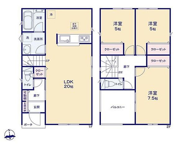 【3LDK】プライベートな時間も充実な３LDK！
ご家族憩いの場LDKは【20帖】と広々☆楽しいおしゃべりが弾みそう♪
居室は母屋下げの天井で解放感UP☆
快適にお過ごしいただけます♪