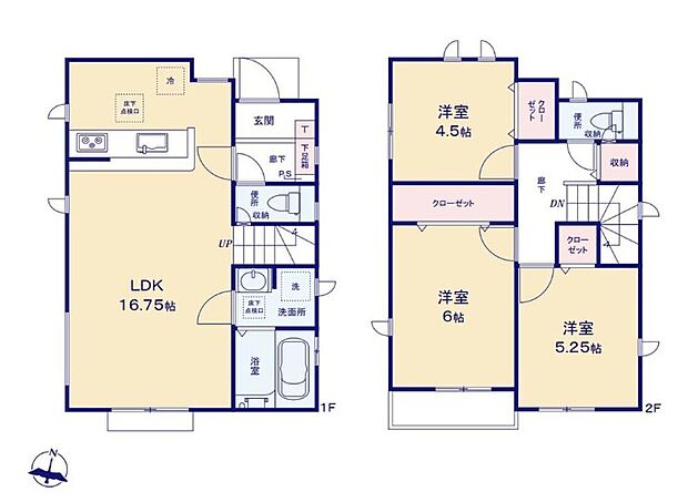 【3LDK】リビングイン階段設置の優しい雰囲気の漂うLDKは明るさと温かみのある家族団らんのスペースです♪
キッチンも対面式で家族の顔が見えるので、いっそうお料理が楽しくなります♪