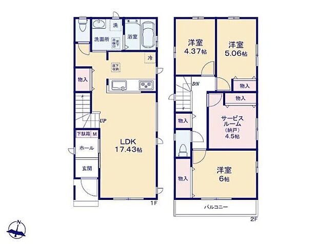 【3LDK+S】◇水回りが集中しており、効率的でストレスのない家事動線♪
◇ご家族のコミュニケーションを育むリビングイン階段採用！
◇全居室収納スペース完備で、いつでもお部屋をすっきりとお使い頂けます♪