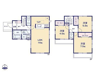 対面式キッチンからはリビング全体を見渡せる間取りです♪カウンター付きのキッチンなので、毎日の食事の配膳もラクになりそうですね☆
全居室収納完備！家族それぞれのお洋服や荷物もスッキリ収納可能です！ 