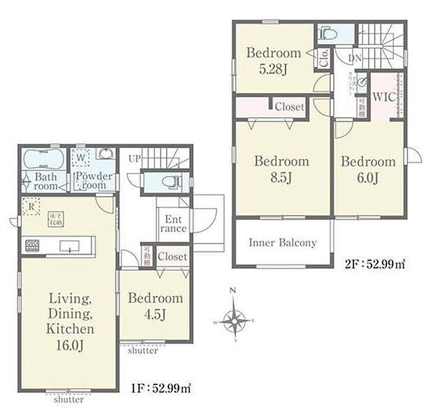 【4LDK】洗面室・1階居室は便利な2WAY仕様です◎
各居室には収納スペース完備！お部屋もスッキリ片付きそうですね♪
急な雨で洗濯物が濡れてしまうのを防いでくれるインナーバルコニーも魅力のお住まいです☆