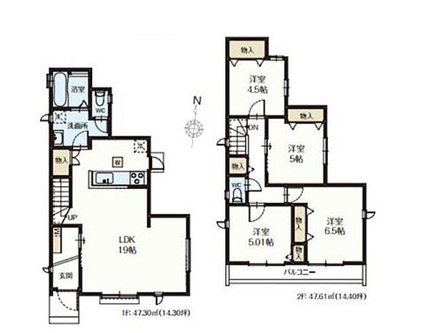 【4LDK】広々19帖のLDK!対面キッチンからはLDK全体を見渡せます♪
家族のコミュニケーションを重視した対面式キッチン・リビングイン階段プランです。
2階に洋室を集約☆ご家族それぞれのプライベート空間も大切に♪