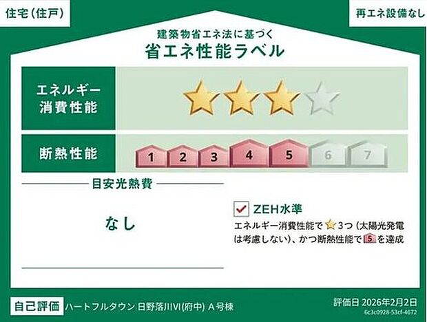 【☆省エネ性能ラベル☆】こちらの物件はZEH水準を満たした、省エネ性能に優れた物件です。 光熱費を抑えて暮らすことができるだけでなく、「熱の入りにくさ・逃げにくさ」という観点でも影響を受けにくい建物のため、長く快適にお過ごしいただけます♪ ※本ラベルは特定の住戸の性能を示すものであり、全ての住戸の性能を示すものではありません。