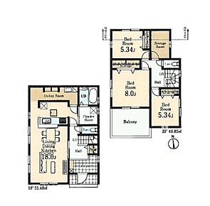 ◇家事効率がアップするユーティリティルーム付き♪
◇全居室2面採光の明るい間取り！
◇幅広い使い方が出来て便利な納戸付き♪
◇お洗濯物がたっぷりと干せるワイドバルコニー！ 