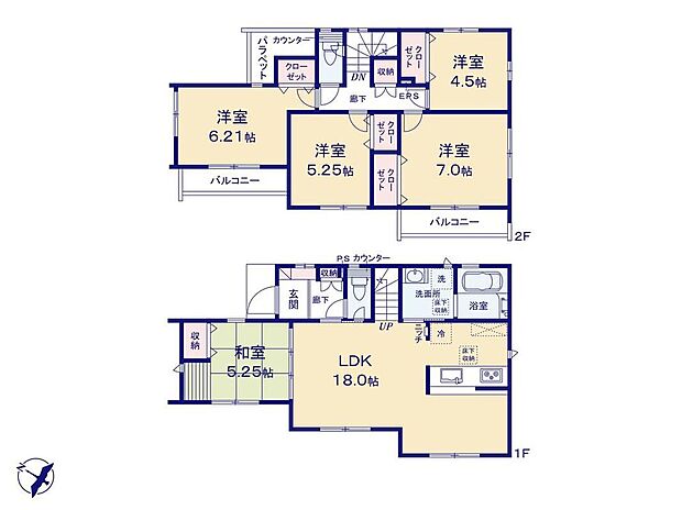 【5LDK】ゆとりある5LDKのプラン☆
和室はお子様の遊び場にも、客間にもオススメです!収納スペース付きなので、お子様のおもちゃや、来客用のお布団もスッキリ収納出来ます◎