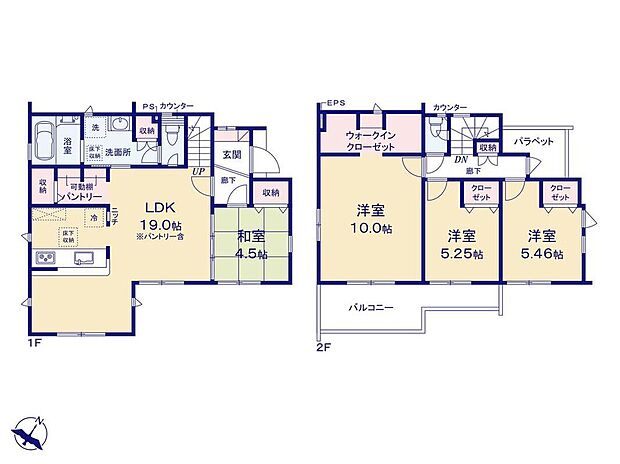 【4LDK】大容量のパントリー・WIC付きのプラン☆
その他にも各居室、洗面室、2階廊下にも収納スペースがあるので、散らかりがちな場所もスッキリ収納出来そうですね◎