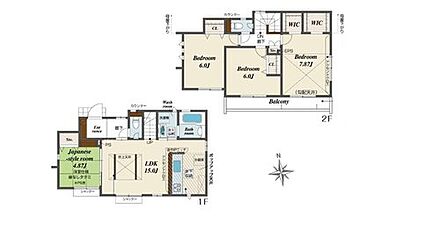 全室南向き☆通風・採光に配慮した間取りプラン！
2階居室は全室【6帖】以上でゆったり過ごせます♪
主寝室には2つの「WIC」をご用意しました☆
大切なお荷物をしっかり収納可能です 