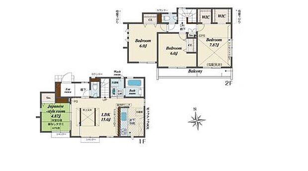 【4LDK】全室南向き☆通風・採光に配慮した間取りプラン！
2階居室は全室【6帖】以上でゆったり過ごせます♪
主寝室には2つの「WIC」をご用意しました☆
大切なお荷物をしっかり収納可能です
