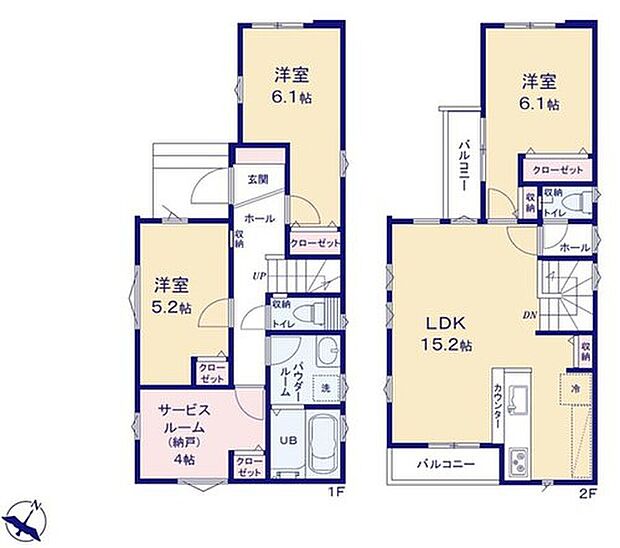 【3LDK+S】明るく、人目も気になりにくい2階リビング☆
1階には多用途に使える4帖の納戸を完備しております♪