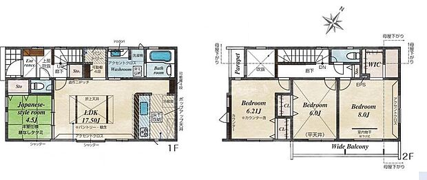 【4LDK】全室南向き☆通風・採光に配慮した間取りプラン！
2階居室は全室【6帖】以上でゆったり過ごせます♪
主寝室には「WIC」をご用意しました☆
大切なお荷物をしっかり収納可能です