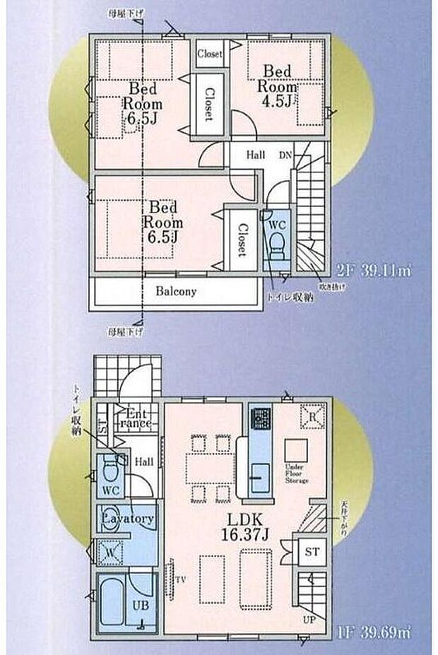 【3LDK】ご家族の帰宅が分かりやすい「リビングイン階段」を採用♪
掃除用具などよく使用するものを収納しやすいリビング収納付き☆
全3室の居室は【6.5帖】が2部屋!もちろん全室収納完備☆