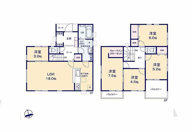 【5LDK】5LDKのゆとりのある間取り♪リビング広々18帖♪
キッチンから洗面、玄関へ。ぐるっと回れる家事ラク動線♪
WICやSIC、リネン庫など収納充実！お部屋スッキリ！
バルコニーを2箇所に設置♪お洗濯も快適♪