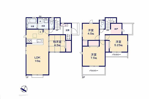 【4LDK+S】◇SICや納戸付きの収納豊富な間取り♪
◇1階和室はお子様のプレイスペースにもおすすめ!
◇水回り集中設計で家事効率がアップ!
◇たっぷりとお洗濯物が干せる南向きのバルコニー♪