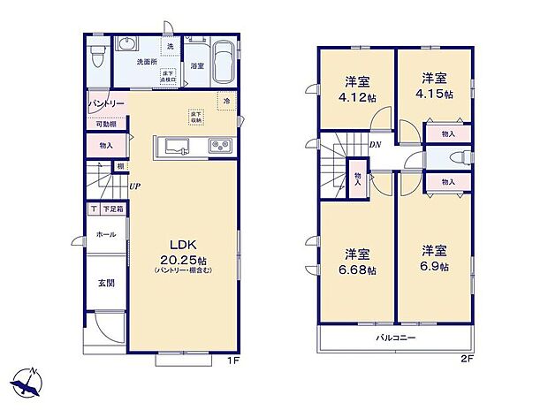 【4LDK】リビングイン階段を採用した家族の笑顔が見える間取り☆
「パントリー」と「リビング収納」のあるLDKは【20.25帖】と広々空間!
水廻り集中設計で家事もラクラクです♪