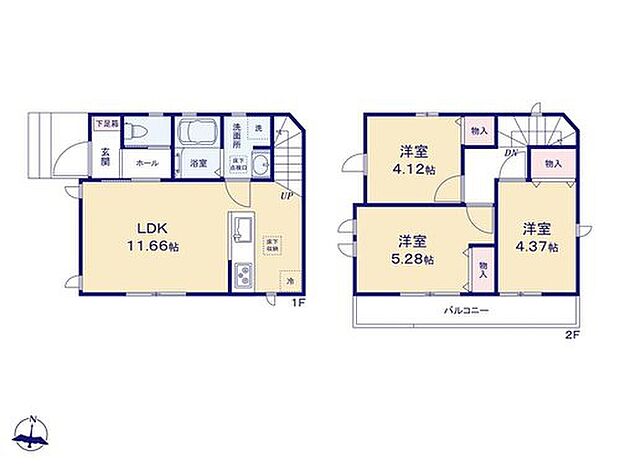 【3LDK】全室二面採光&収納完備!!
家族の会話が弾む「対面式システムキッチン」を採用しました☆
見通しの良いキッチン近くに水廻りを集約☆家事動線も良好です!
