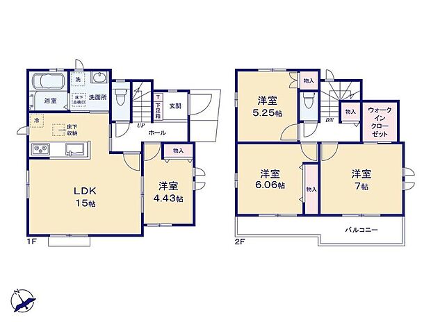 【4LDK】1階洋室は、便利な2WAY仕様♪主寝室のWICには、お洋服や思い出の品もたっぷり収納出来ますね◎日当たり良好なワイドバルコニーは、シーツもしっかり干せる広さです☆