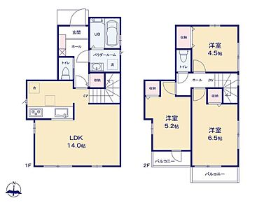 LDKは明るい3面採光◎家族の様子がよくわかるリビングイン階段☆各居室には収納スペース付き＆二面採光の間取りです◎ 