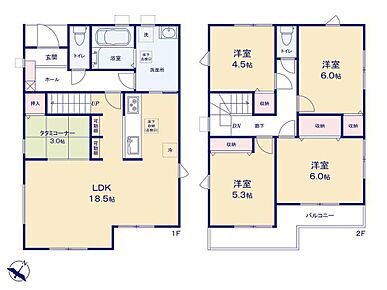 【18.5帖】のゆとりのLDKは三面採光！通風・採光共に良好です♪
リビングイン階段の間取りで、毎日の家族の様子もよくわかります◎
個室感ある居室でプライベートタイムも充実ですね☆ 
