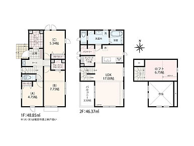 【間取いち押しポイント】
シューズクローゼット+1階小洗面＋ウォークインクローゼット＋パントリー＋テレワークスペース＋ランドリーラック＋6.75帖固定階段大型ロフト 